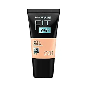 Maybelline New York Liquid Foundation, Matte & Poreless, Full Coverage Blendable Normal to Oily Skin, Fit Me, 220 Natural Beige