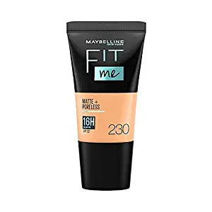 Maybelline New York Liquid Foundation, Matte & Poreless, Full Coverage Blendable Normal to Oily Skin, Fit Me, 230 Natural Buff