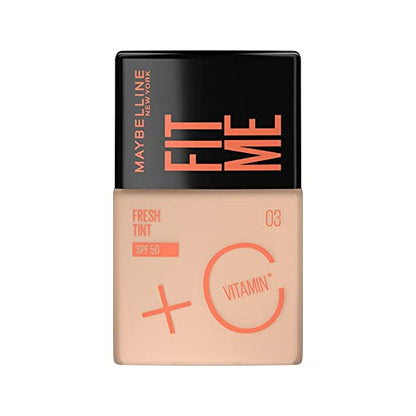 Maybelline New York Foundation, Lightweight Skin Tint With SPF 50 & Vitamin C, Natural Coverage, For Daily Use, Fit Me Fresh Tint, Shade 03